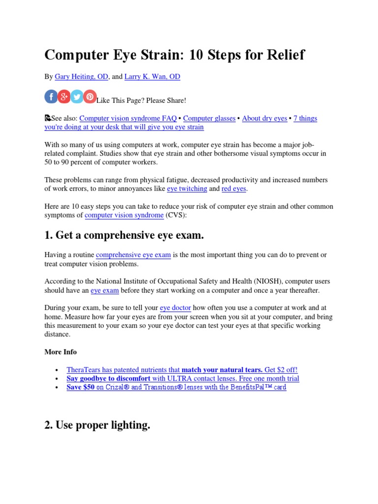 Computer Eye Strain | PDF | Contact Lens | Lighting