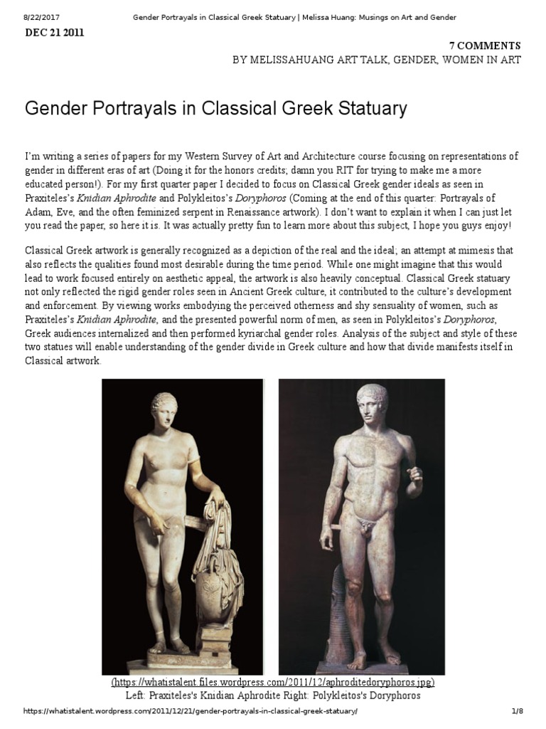 Gender Portrayals in Classical Greek Statuary - Melissa Huang - Musings ...