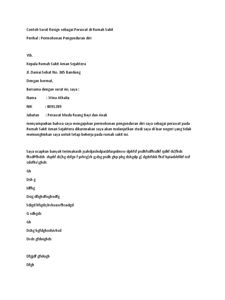 Contoh Surat Pengunduran Diri Dokter Dari Rumah Sakit