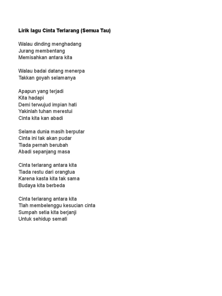 Lirik Lagu Cinta Terlarang