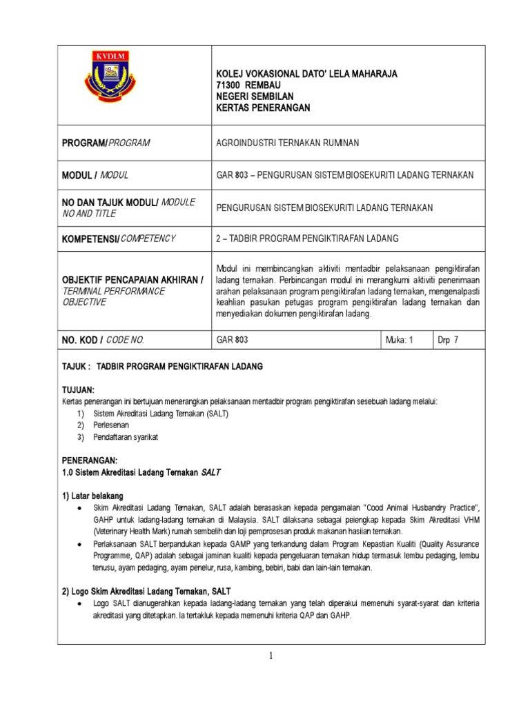 Tadbir Program Pengiktirafan Ladang Pdf