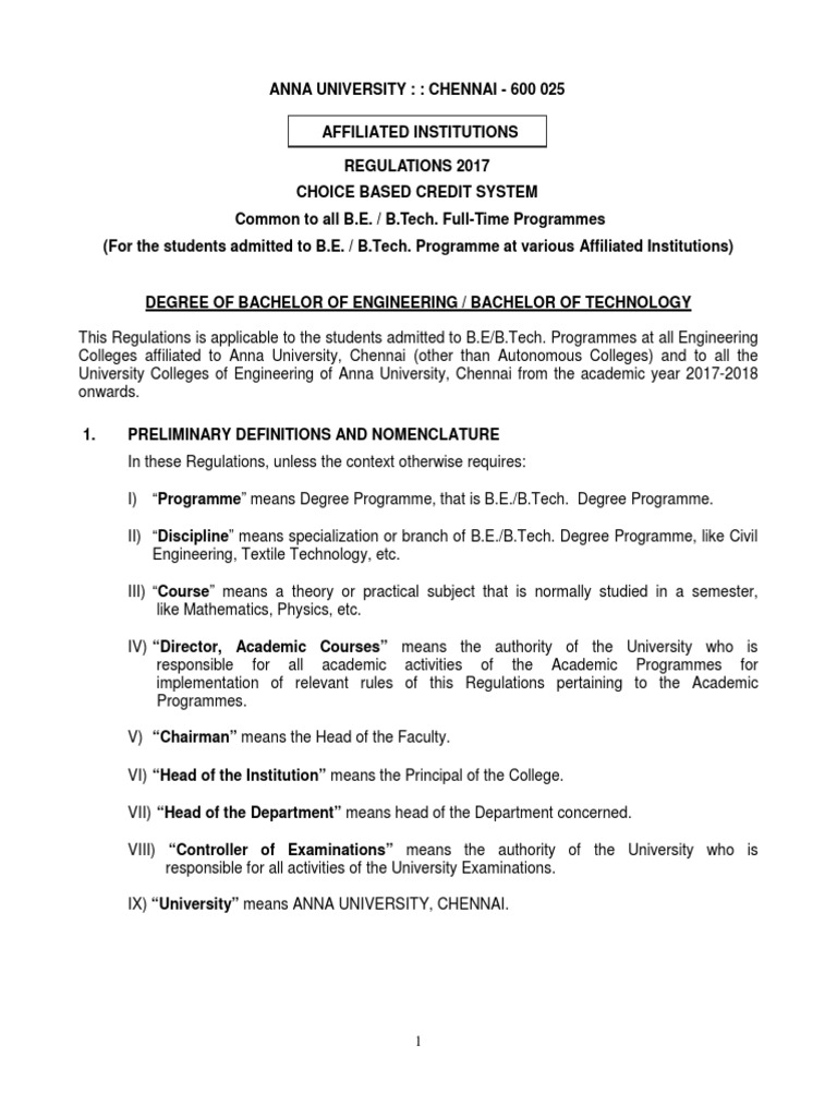 Anna University B.E./B.Tech Regulations 2017 | PDF | Test (Assessment ...
