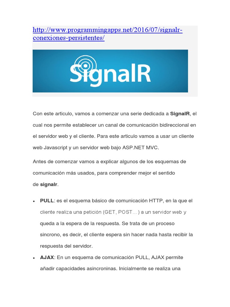 SignalR: Conexiones Persistentes | PDF | Servidor web | Internet y web