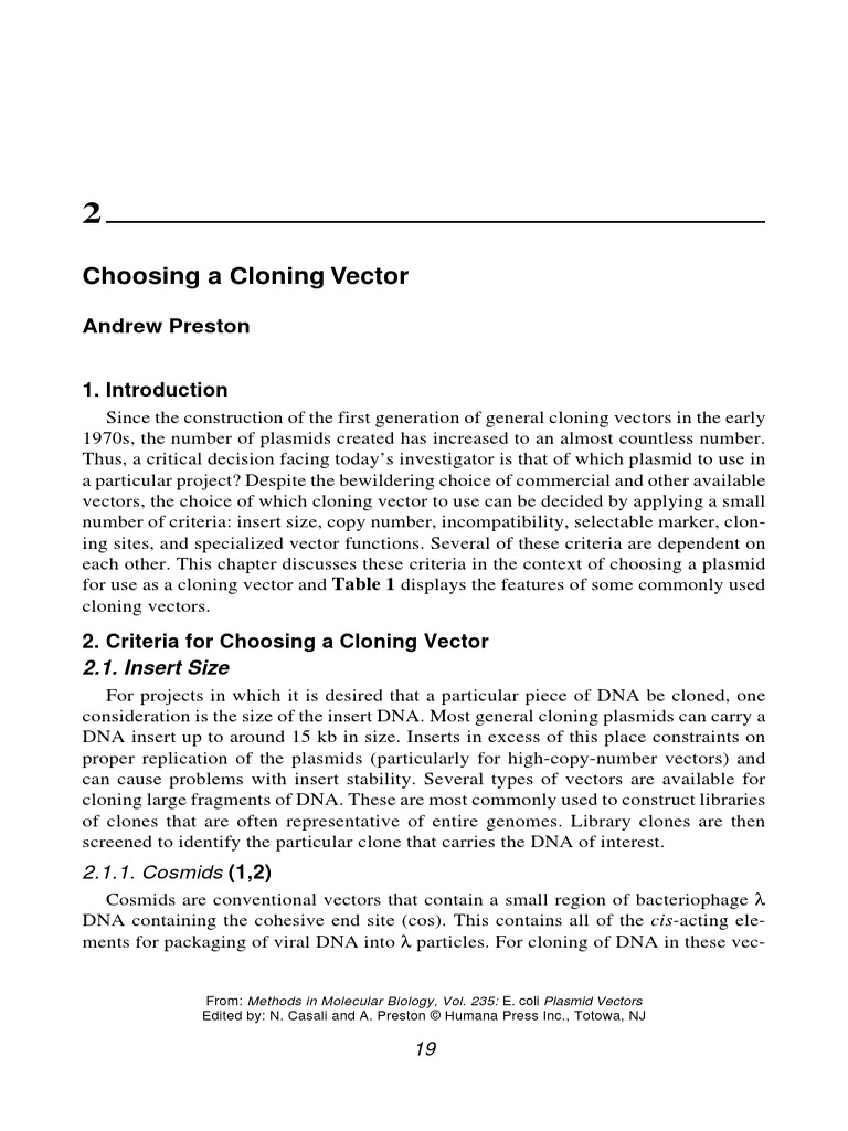 Choosing A Cloning Vector | PDF | Plasmid | Molecular Cloning