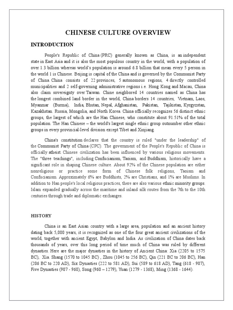 Chinese Culture: History & Traditions | PDF | China | World Politics