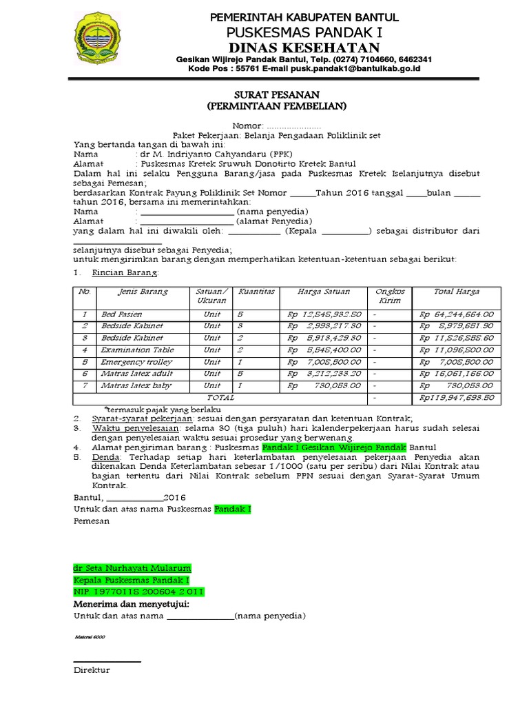 Contoh Surat Pesanan Pengadaan Barang Dan Jasa - Bagikan Contoh