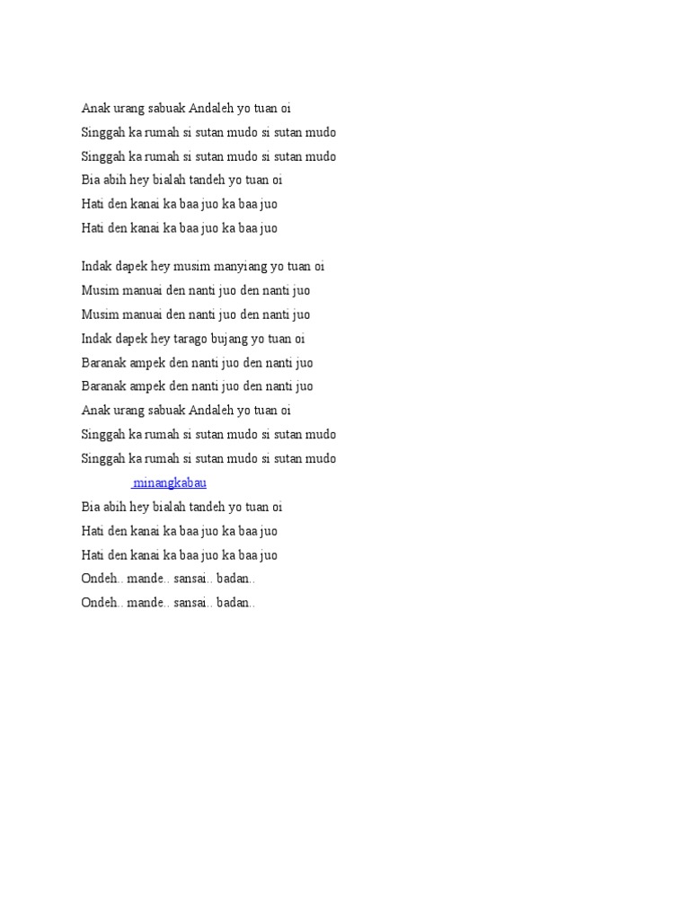 Anak Urang Sabuak Andaleh Yo Tuan Oi