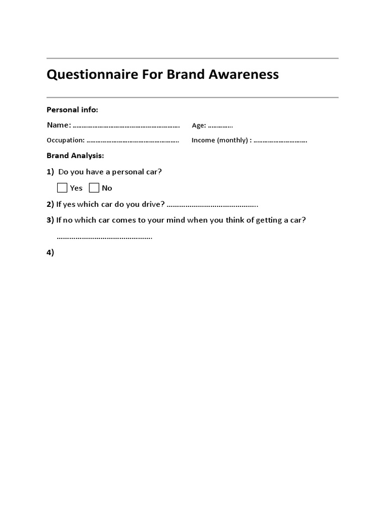 Questionnaire of Brand Awareness PDF
