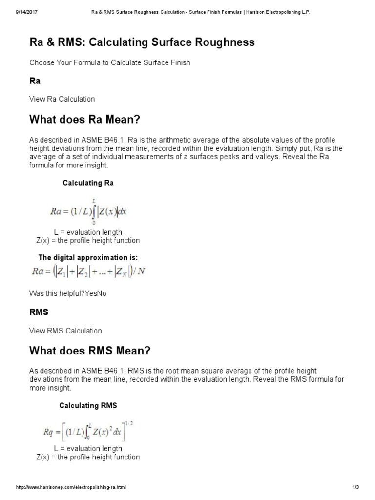 Ra & RMS Surface Roughness Calculation Surface Finish Formulas