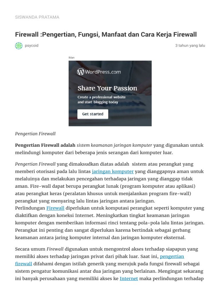 Pengertian Fungsi Manfaat Dan Cara Kerja Firewall 