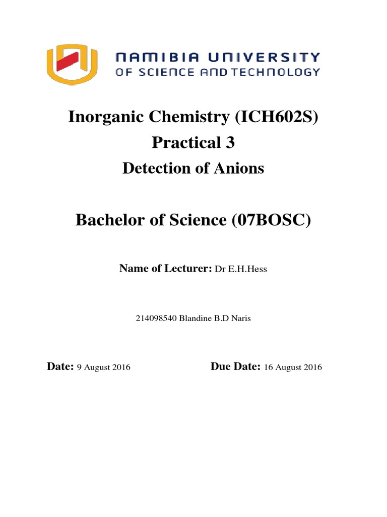 Chemistry Lab Report 3 Coordination Complex Precipitation (Chemistry)