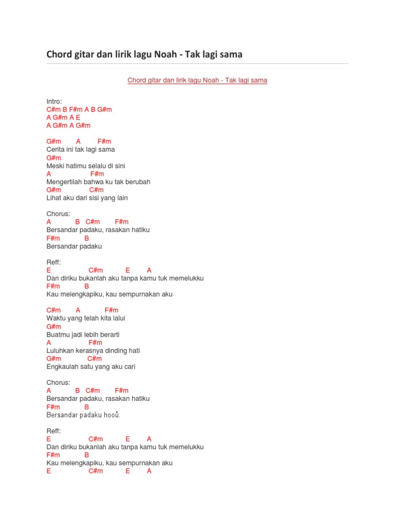 Chord Gitar Dan Lirik Lagu Noah Pdf