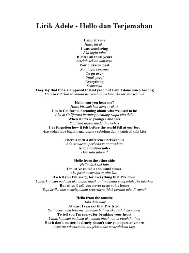 Lirik Adele Hello Pdf
