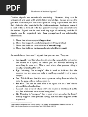 Bluebook Basics Signals Citation Contradiction