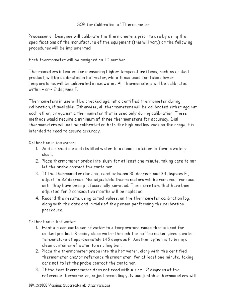 SOP Thermometer PDF Thermometer Calibration