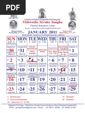 Vishwesha Sevaka Sangha Calender 2011 | PDF