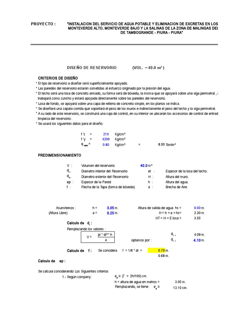 Diseño Reservorio de 40m3 | PDF | Fundación (Ingeniería) | Hazme