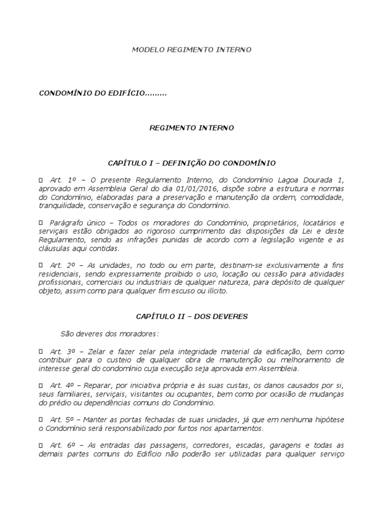 Modelo Regimento Interno | PDF | Condomínio | Garagem (residencial)
