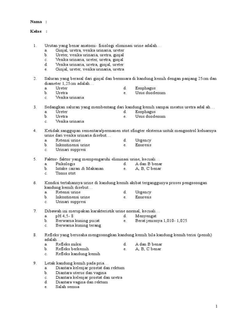 Kumpulan Soal Latihan Eliminasi Keperawatan