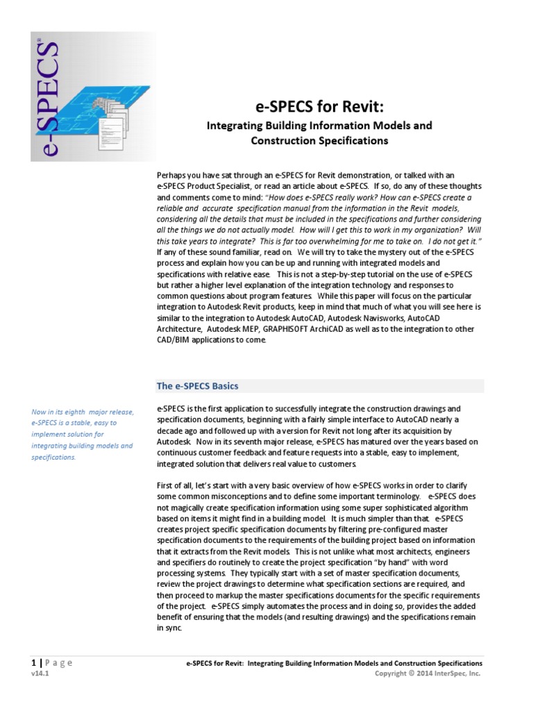 eSPECS for Revit BIM Integrated Specifications Paper.pdf Autodesk