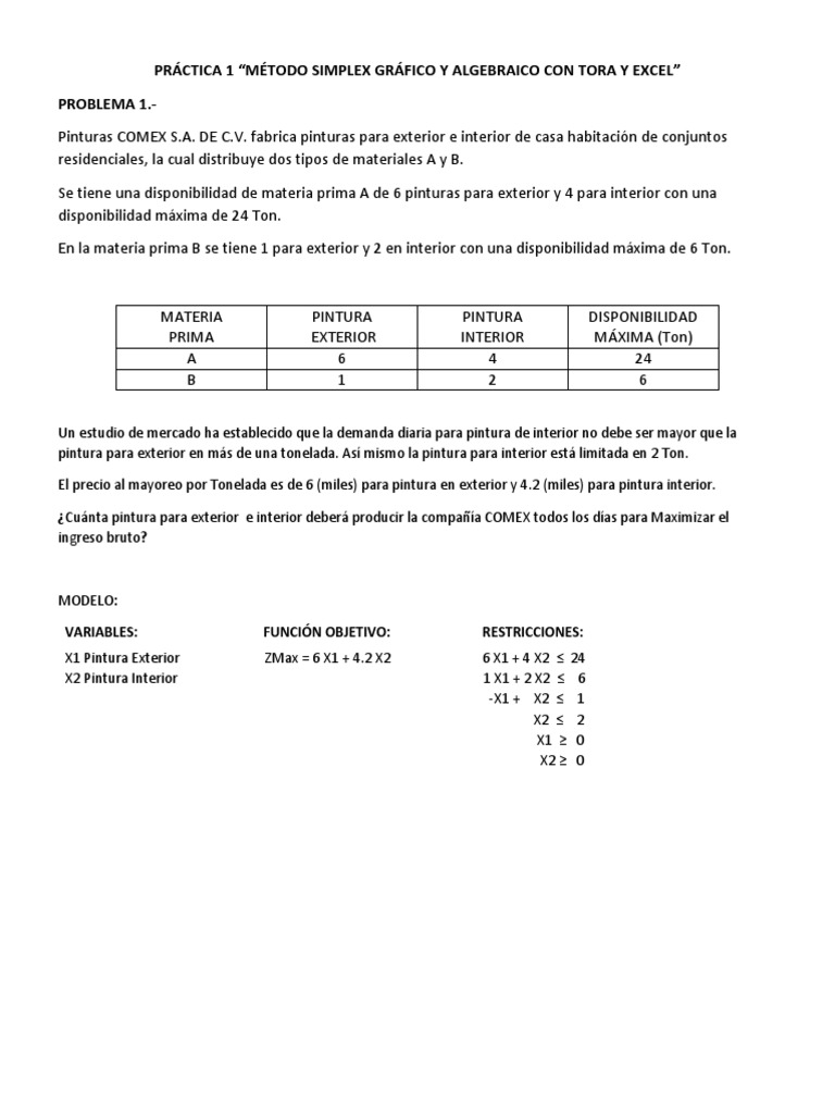 Método Simplex para Pinturas COMEX | PDF | Informática y tecnología de ...