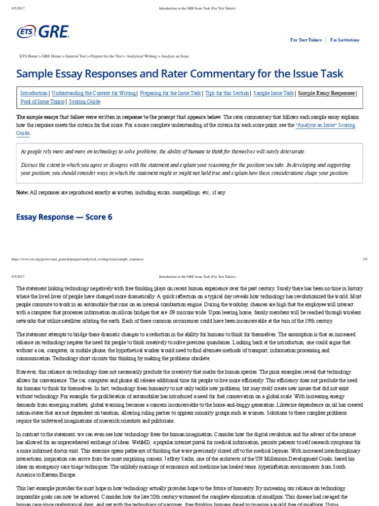 sample essay responses and rater commentary for the argument task