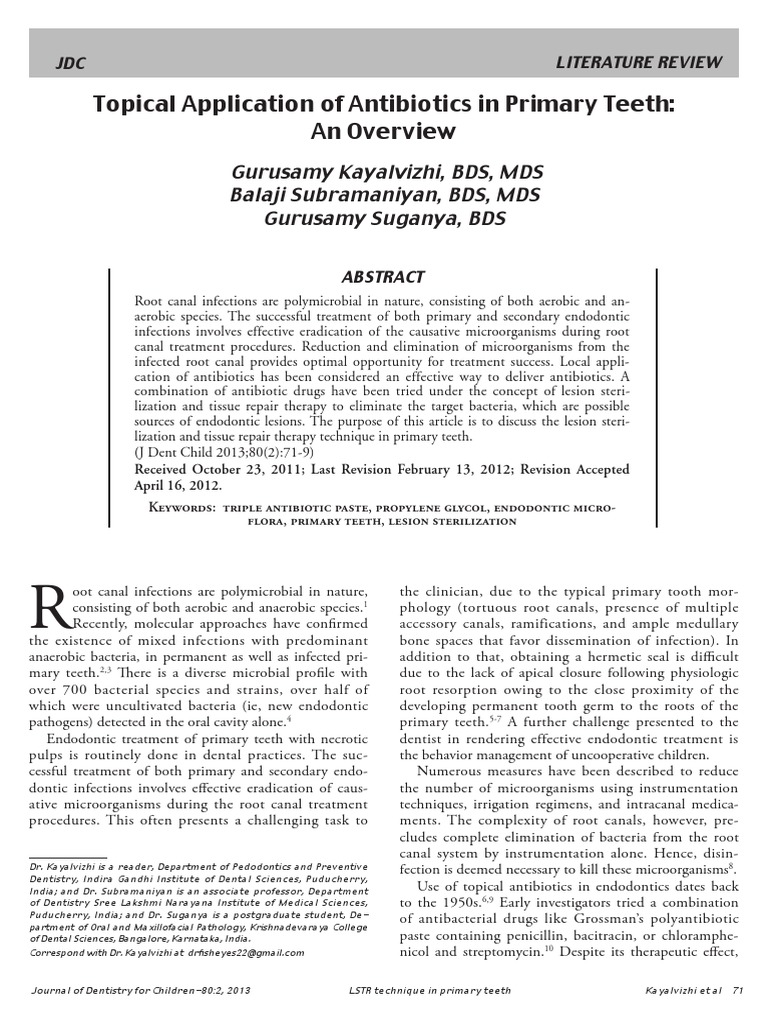 Topical Application of Antibiotics in Primary Teeth PDF Antibiotics