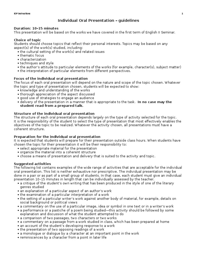 Individual oral presentation examples image