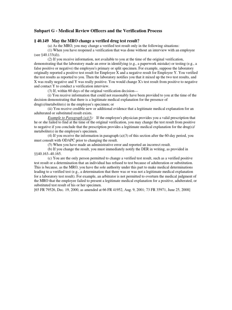 Mro Verification Process Drug Test Government