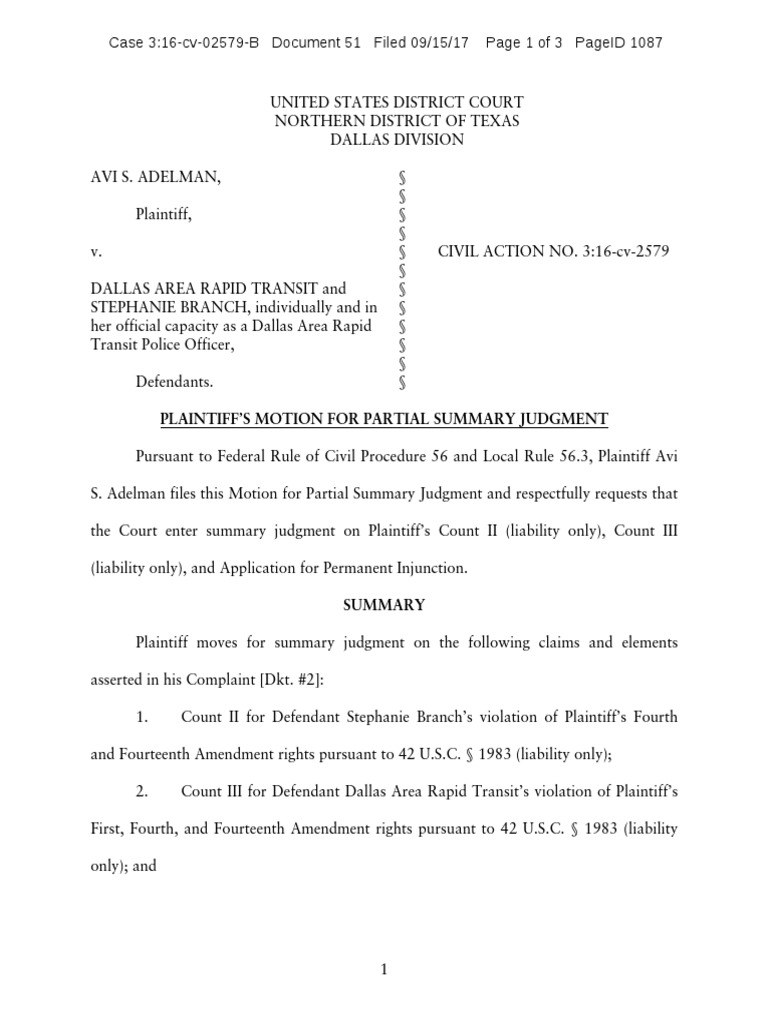 Motion For Summary Judgment Adelman (Filed) PDF Summary Judgment