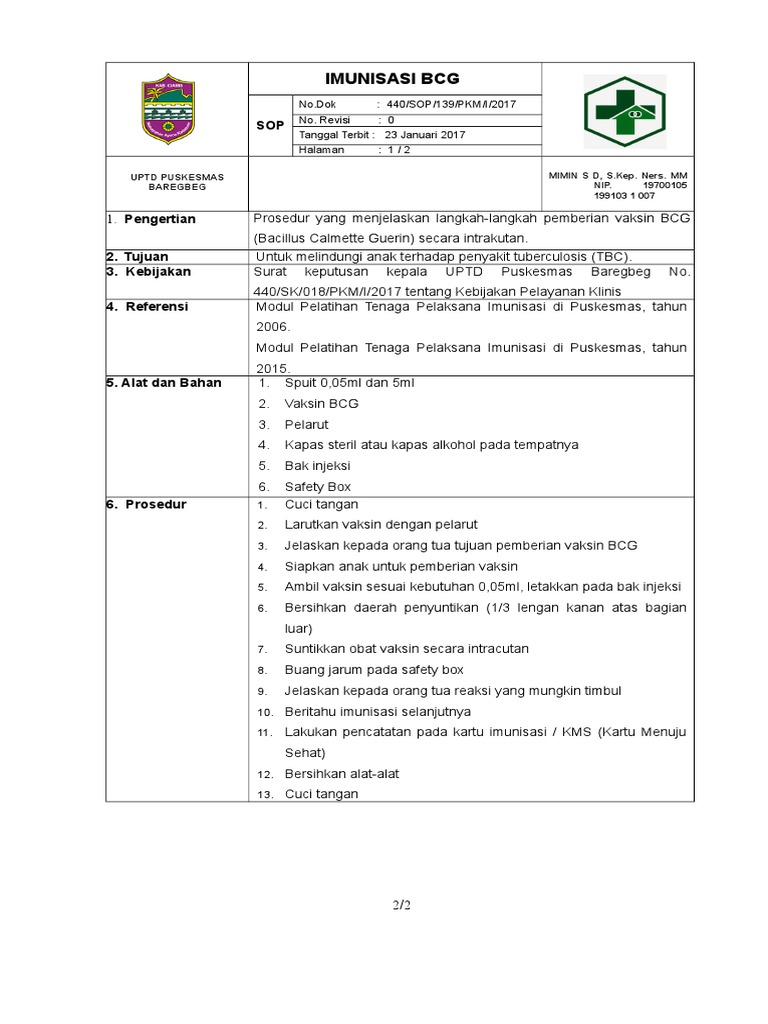 Memperjelas Prosedur Pemberian Vaksin BCG | PDF