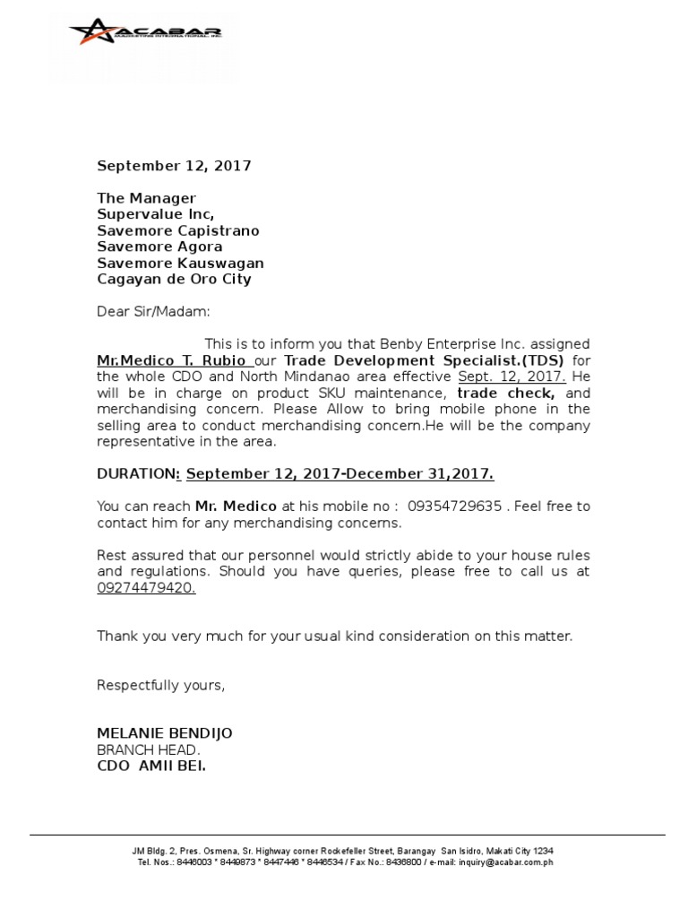 SVI Store visit letter.doc | Business