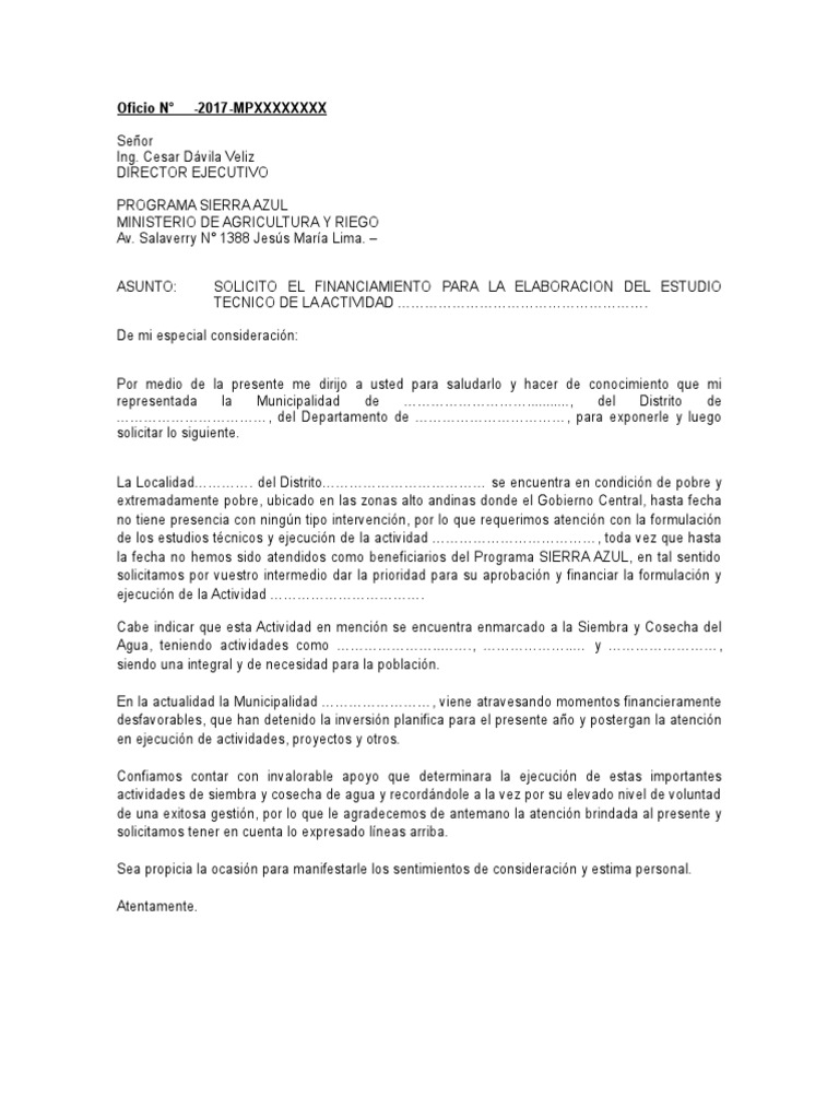 Oficio Modelo para Municipalidad 1 | PDF