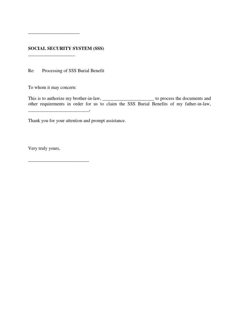 Authorization Letter  SSS Burial  PDF  Social Security  Companies