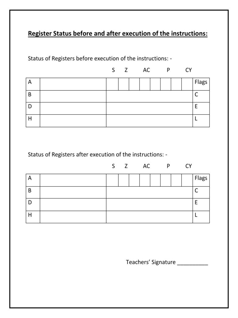 Register Status Before and After Execution of The Instructions | PDF