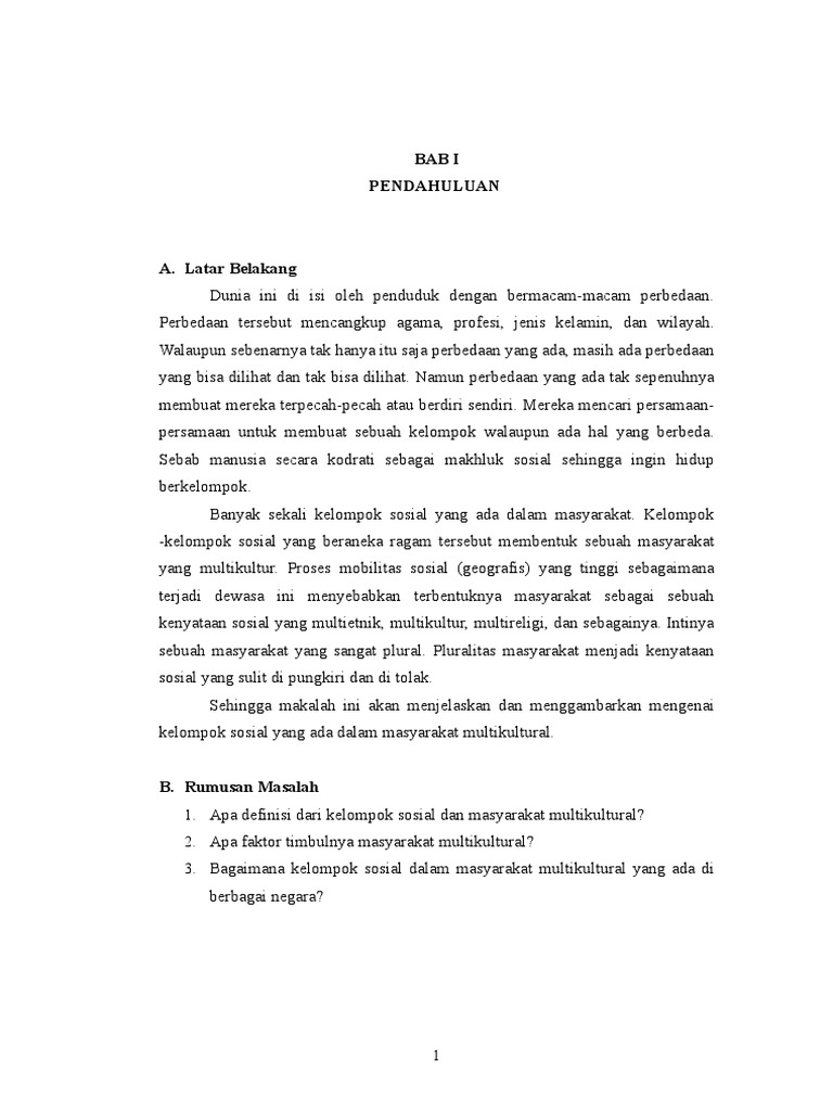 Makalah Kelompok Sosial Dalam Masyarakat Multikultural PDF