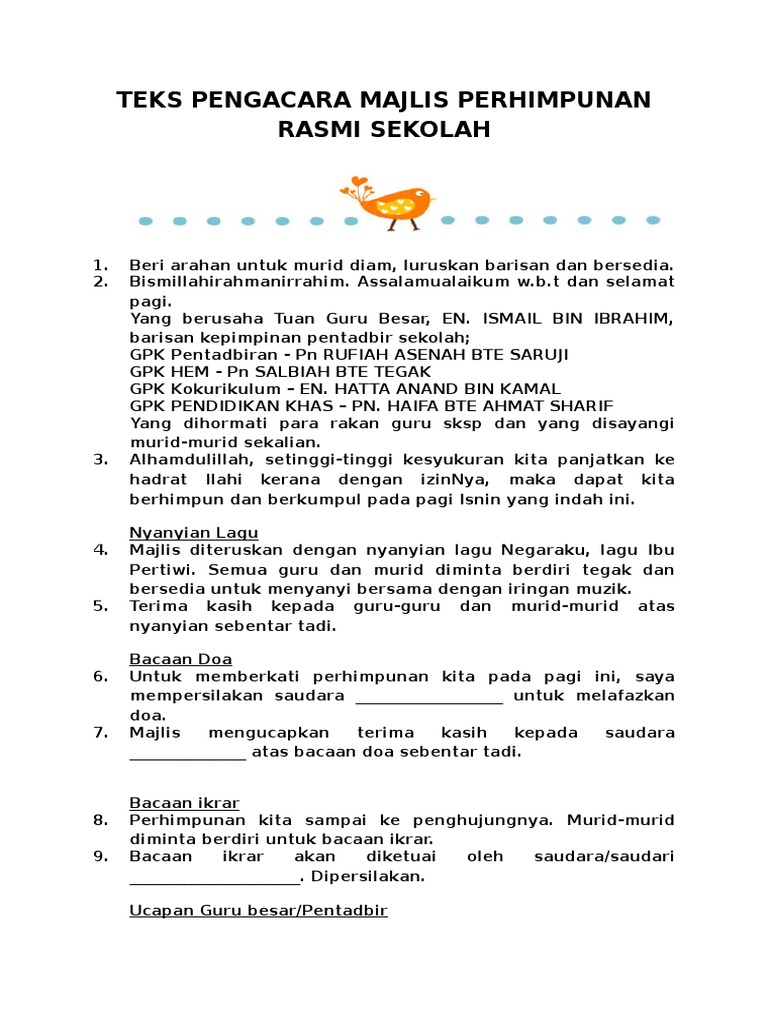 Teks Pengacara Majlis Perhimpunan Rasmi Sekolah Guru Pdf