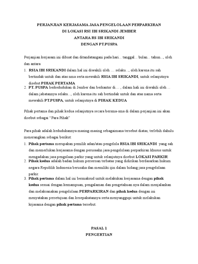 Mou Parkir Membuat Surat Pernyataan dibuat tersendiri ditandatangani oleh Pimpinan Perusahaan sesuai dengan akte bermaterai Rp.