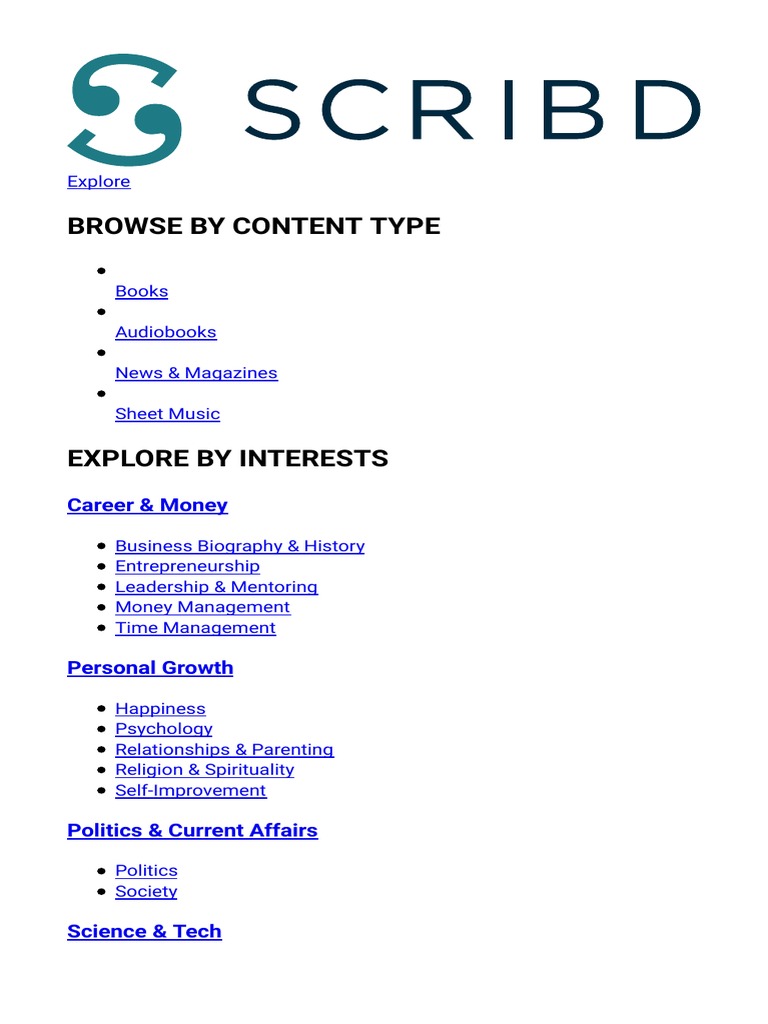 Browse by Content Type: Career & Money | PDF | Scribd | Web Search Engine