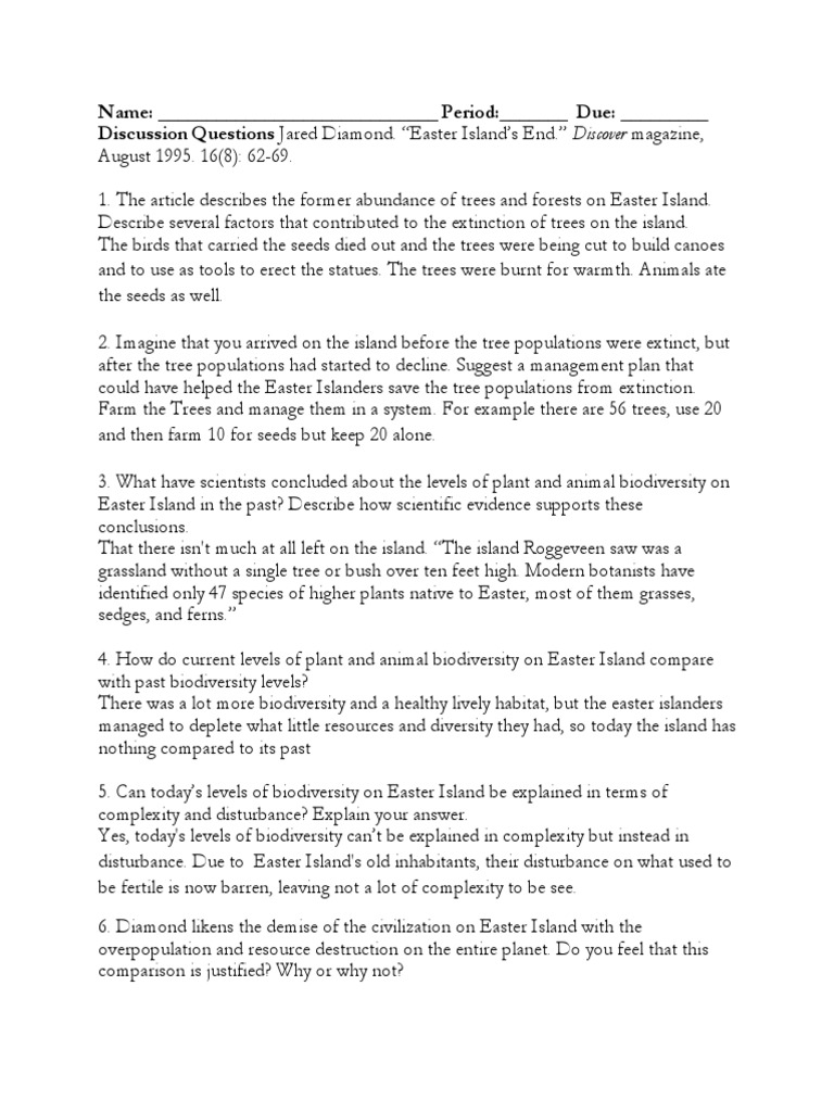 Easter Islands End Questions Eli Massey Pdf Biodiversity Extinction