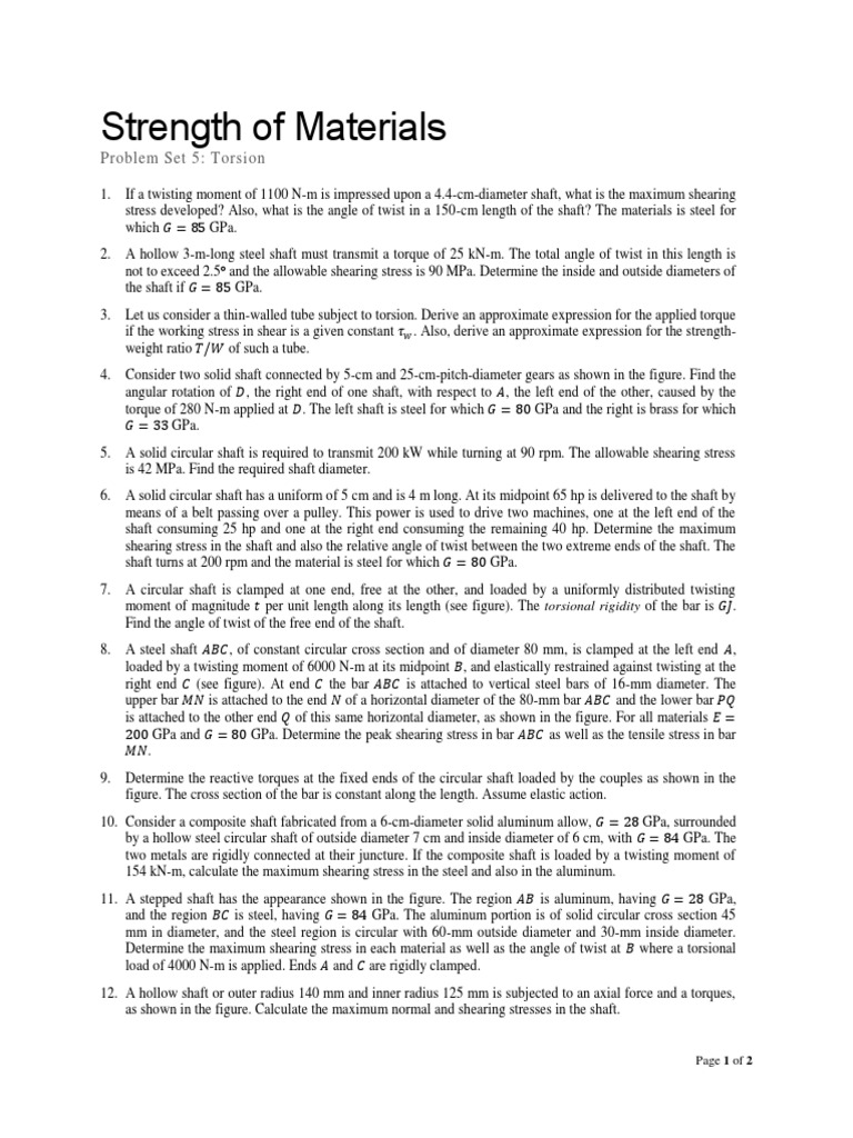 Torsion Analysis of Steel Shafts | PDF | Stress (Mechanics) | Strength ...