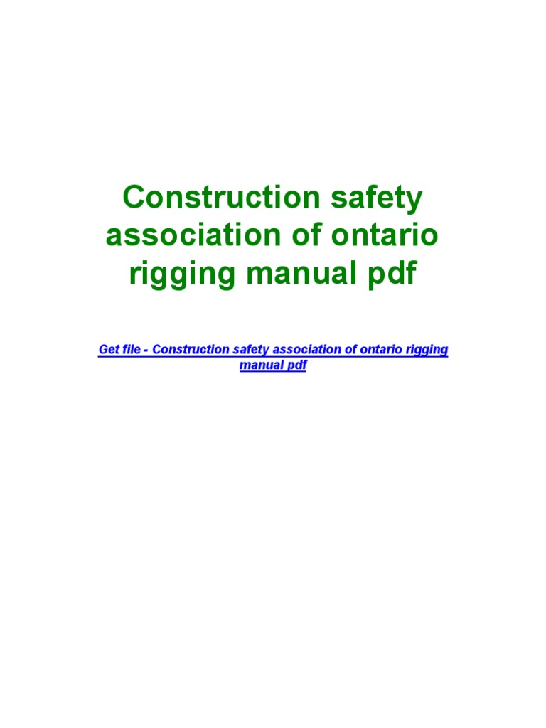 Construction Safety Association of Ontario Rigging Manual PDF Portable Document Format