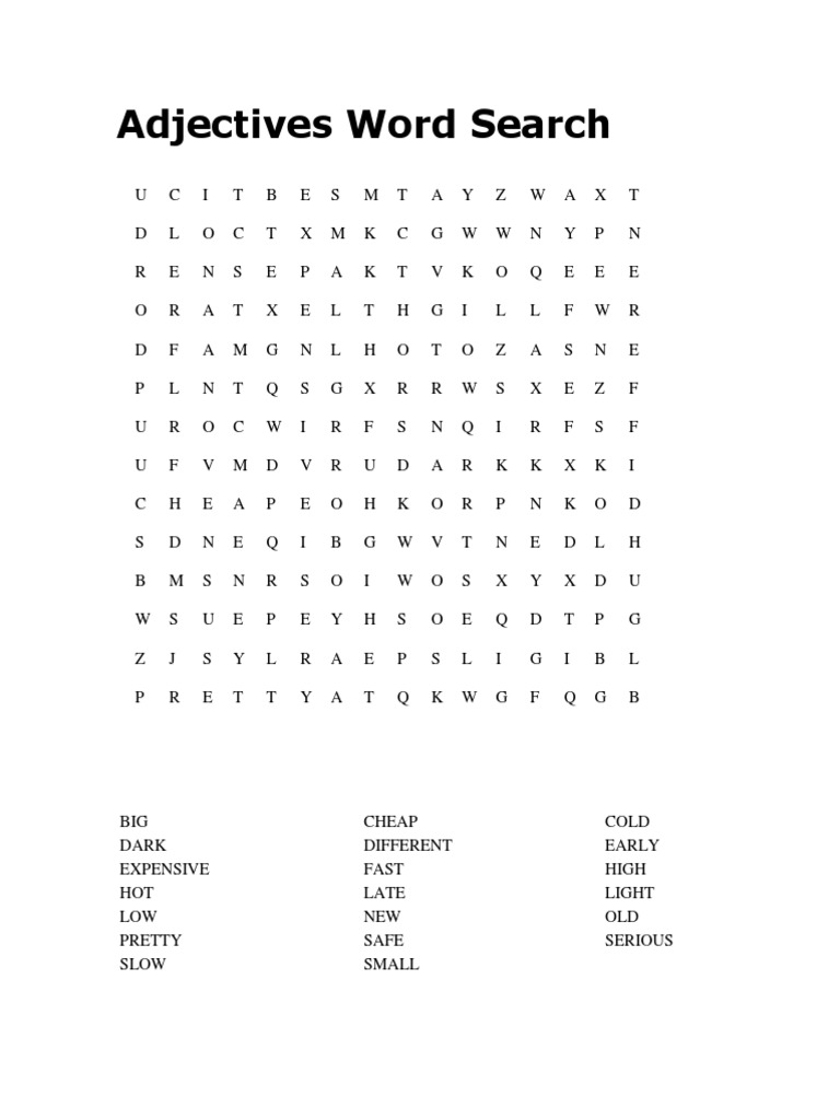 Adjective Word Search Pdf