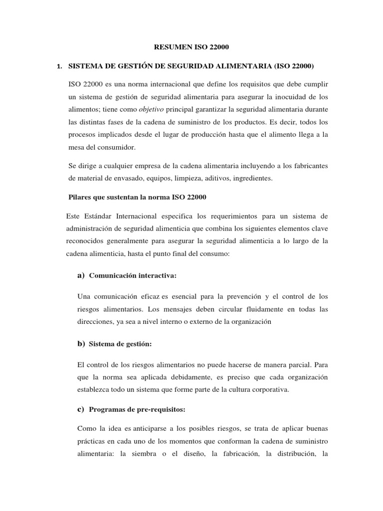 Resumen de la Norma ISO 22000 | PDF | Análisis de Riesgo y Puntos ...