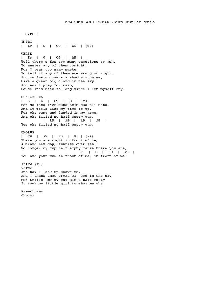 John Butler Peaches and Cream PDF