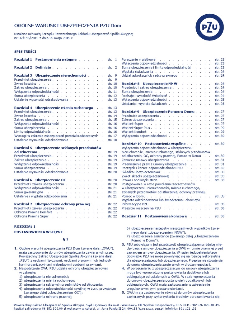 OWU PZU Dom | PDF