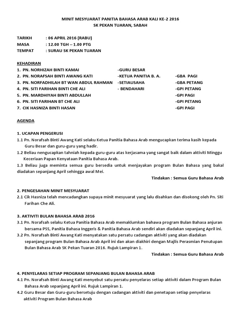 325804656 Minit Mesyuarat Panitia Bahasa Arab Kali Ke 2 2016