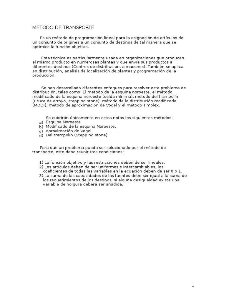 Métodos de Transporte en Programación Lineal | PDF | Programación ...
