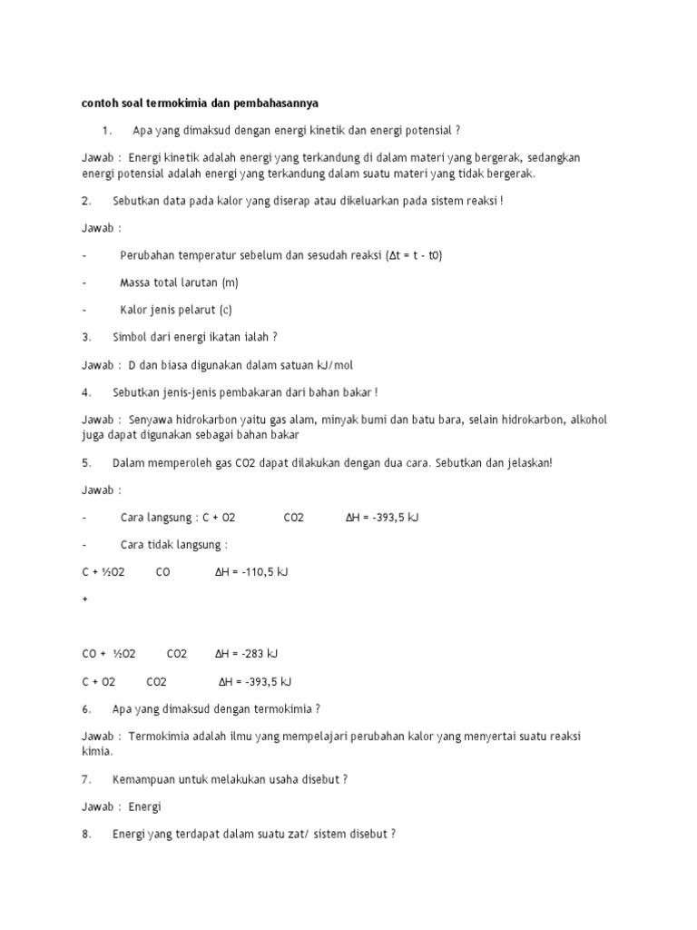 Contoh Soal Termokimia Dan Pembahasannya