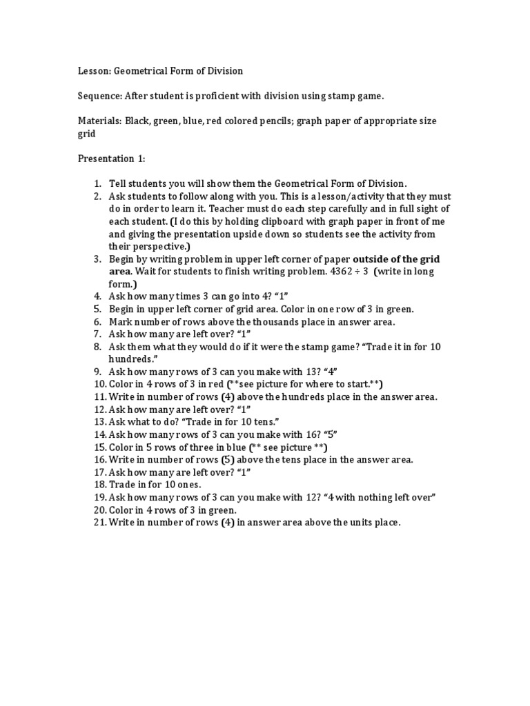 Geometrical Division Lesson Plan | PDF | Teaching Mathematics | Science